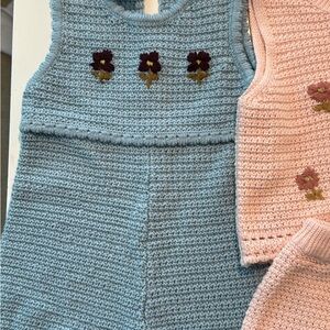 Zara Pink and Blue Knit Romper + Coordinating floral top 3T